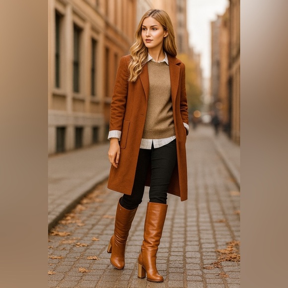 Dee Ocleppo Tan Leather Slouch Knee Boots Size 7.5 NWT with Gold Block Heel - Picture 3 of 12